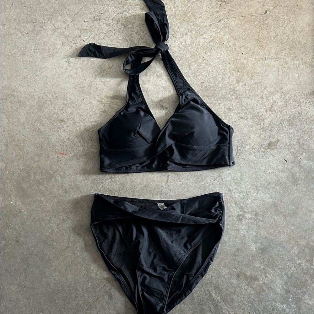 Elegant Black Halter Bikini Set